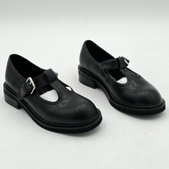 miss left Women Girls Sleek Low Heel Flats Cute Closed Round Toe T-Strap Buckle - Picture 3 of 5